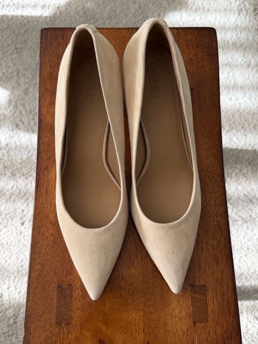 Lauren Ralph Lauren Lanette Cream Suede Pointed-Toe Heels